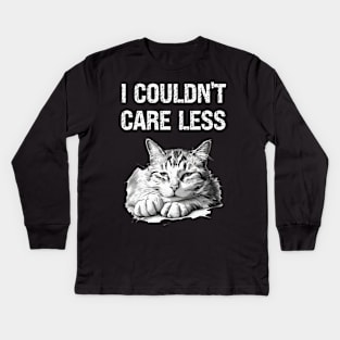 "I couldn't care less" sarcastic cat Kids Long Sleeve T-Shirt